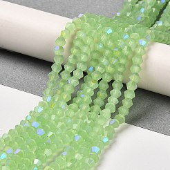 ジェイド風電気メッキガラスビーズ連売り  ABカラーメッキ  多面カット  双円錐形  グリーン  4x4mm  穴：0.8~1mm  約75~78個/連  28~29cm&nbsp;EGLA-A039-J4mm-L01