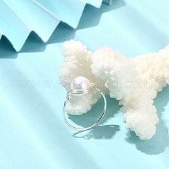 天然パール編みビーズフィンガーリング  女性用シルバー銅線ラップリング  ホワイト  内径：18.8mm&nbsp;RJEW-JR00586-02