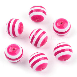 ストライプ柄樹脂ビーズ  ラウンド  濃いピンク  20x18mm  穴：3mm&nbsp;RESI-TAC0017-09D