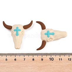 カウボーイをテーマにしたシリコン製フォーカルビーズ  ベージュ  牛  35x34x11mm  穴：2.5mm&nbsp;SIL-G014-01A