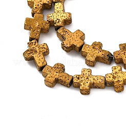電気メッキされた天然溶岩岩ビーズ連売り  クロス  黄金メッキ  10x8x4~4.5mm  穴：0.8~1mm  約38個/連  31.10''（79センチメートル）&nbsp;G-A256-A01-01B