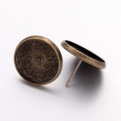 真鍮のスタッドのピアスのセッティング  アンティークブロンズ  12x16mm  トレイ：14mm&nbsp;X-IFIN-Q004-AB