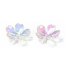透明アクリル花座ビーズキャップ  ABカラー  さくら  カラフル  14x15x5mm  穴：1.5mm&nbsp;MACR-C009-13
