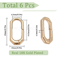 ラックメッキ真鍮スプリングゲートリング6個  長持ちメッキ  オーバル  18KGP本金メッキ  20x10x3.3mm&nbsp;KK-SC0003-82