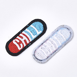 機械刺繍布地アイロンワッペン  マスクと衣装のアクセサリー  アップリケ  チル付きカプセル  カラフル  60x22.5x1.5mm&nbsp;FIND-T030-060