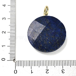 染色された天然ラピスラズリのファセットペンダント  フラットラウンドのチャーム  ラックメッキ、金色の真鍮マイクロパヴェキュービックジルコニア留め具付き  32.5~33x25~25.5x7~7.5mm  穴：4mm&nbsp;G-A287-02G-14