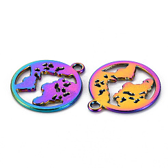 合金ペンダント  カドミウムフリー＆ニッケルフリー＆鉛フリー  フラットラウンドマップ付き  虹色  21x18x1mm  穴：1.8mm&nbsp;PALLOY-S180-107-NR