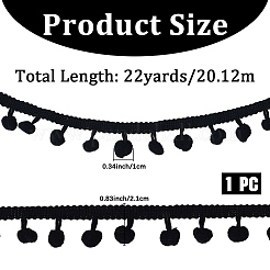 20mのポリエステルポンポンボールリボン  ポンポムトリム  ブラック  7/8インチ（21mm）  ラウンド：10mm  約21.87ヤード（20m）/セット&nbsp;SRIB-CY0001-25