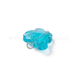 ガラス蝶チャーム7個  真鍮の平頭ピンループ付き  多面カット  プラチナ  11x9.5x6mm  穴：1.4mm&nbsp;PALLOY-JF03227-04