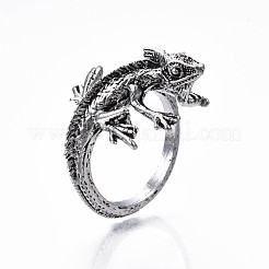 女性用アロイリザードオープンカフリング  カドミウムフリー＆鉛フリー  アンティークシルバー  usサイズ7 3/4(17.9mm)&nbsp;RJEW-T009-46AS