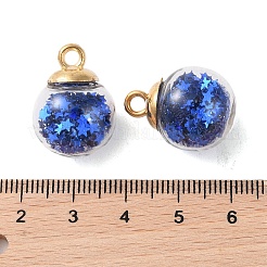 ガラスの丸いペンダント  プラスチック製の金具とフォームグリッター付き  スチールブルー  21x16mm  穴：2.5mm&nbsp;GLAA-P063-01G-09