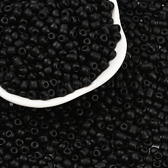 曇りガラスシードビーズ6/0個  ラウンド  ブラック  4~5x2.5~5mm  穴：1mm  約4500個/袋  440~450 G /袋&nbsp;SEED-R029-4mm-A07