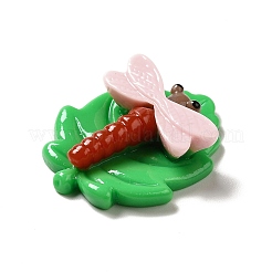 オペーク樹脂カボション  葉  ピンク  トンボ模様  28.5x23x8.5mm&nbsp;RESI-F034-01A