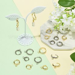 201ステンレススチールハギーフープピアス金具16個  垂直ループ付き  316サージカルステンレススチールイヤリングピン付き  リング  ミックスカラー  11~15x11~13x3mm  穴：1.4~2.7mm  ピン：1mm&nbsp;STAS-FS0002-26B