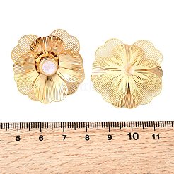 真鍮ガラススタッドピアス  花  ニッケルフリー  18KGP本金メッキ  ピンク  34mm&nbsp;EJEW-F391-06G-02