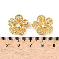 真鍮マイクロパヴェクリアキュービックジルコニアペンダント  花のチャーム  18KGP本金メッキ  17.5x18x4.5mm  穴：5x2mm&nbsp;KK-Z148-01G