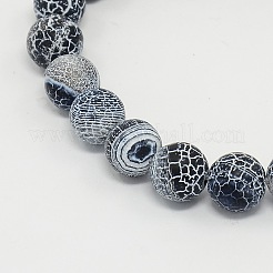 風化瑪瑙ビーズ連売り  グレードA  染め  ラウンド  ブラック  4mm  穴：1mm  14.3~14.5インチ&nbsp;G-E403-79-4mm
