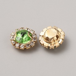 ガラスラインストーンはラインストーンに縫い付けます  合金パーツ  服飾材料  フラットラウンド  薄緑  12.5x7mm  穴：1.4mm&nbsp;GLAA-TAC0011-04KCG-01