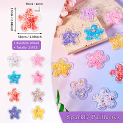 塩ビ樹脂カボション  スパンコール付き/スパンコール  花  スナップヘアクリップ作成用  ボビーピンアクセサリーのDIY  ミックスカラー  51x53x4mm&nbsp;KY-TAC0002-06