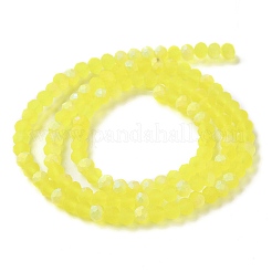 透明ガラスビーズ連売り  多面カット  艶消し  半分ABカラーメッキ  ロンデル  きいろ  4~4.5x3.5~4mm  穴：0.8~1mm  約105~110個/連  38~39cm&nbsp;EGLA-A034-T4mm-MB29
