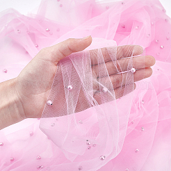 ナイロンメッシュ生地  プラスチック製の模造パールビーズ付き  ショッキングピンク  2500x300x0.1mm&nbsp;DIY-WH0622-647A