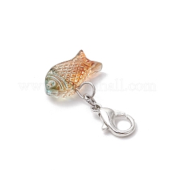 透明なスプレー塗装ガラスのペンダント装飾  亜鉛合金カニカン付き  魚  プラチナ  27mm&nbsp;HJEW-JM03293-01