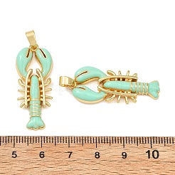 真鍮製エナメルペンダント  エビチャーム  ラックめっき  長持ちメッキ  カドミウムフリー＆鉛フリー  18KGP本金メッキ  アクアマリン  34x14x4mm  穴：5x3.5mm&nbsp;KK-T001-02G