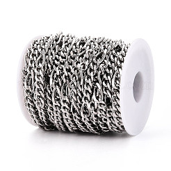 真鍮フィガロチェーン  溶接されていない  スプールで  プラチナ  14.5x7x2mm  約32.81フィート（10m）/ロール&nbsp;CHC-T018-34P