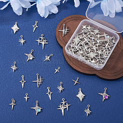 64pcs10スタイルチベットスタイル亜鉛合金ペンダント  スターのチャーム  アンティークシルバー＆プラチナ  14.5~25x9~20x1.5~5mm  穴：1.2~1.8mm&nbsp;FIND-TA0009-14