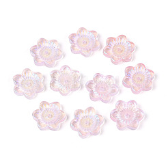 透明ガラスビーズ  ABカラーメッキ  花  ピンク  15x13.5x3.5mm  穴：1mm&nbsp;GGLA-S046-03A