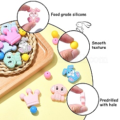 31個 18スタイル 漫画動物 食品グレード 環境に優しいシリコンビーズ  ミックスカラー  12~35mm  穴：2~2.5mm&nbsp;SIL-YW0001-32