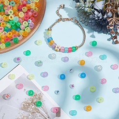 光るフラットラウンドプラスチック＆アクリルビーズブレスレットキット  ミックスカラー  ビーズ：7~10x3.5~6mm  穴：1.2~3.8mm  1100個/セット&nbsp;DIY-AR0004-15