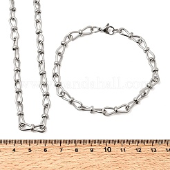 304ステンレススチールリンクチェーンブレスレット＆ネックレスジュエリーセット  カニカン付き  ステンレス鋼色  600mm&nbsp;SJEW-L199-10P