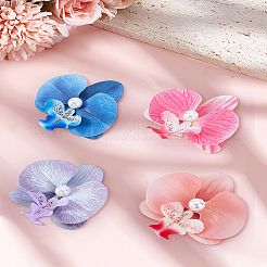 4個4色の布製ワニ口ヘアクリップ  花  プラスチック製の模造パールビーズ付き  ミックスカラー  115x107x23mm  1pc /カラー&nbsp;PHAR-LP0002-32