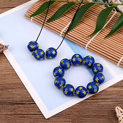 天然木製ビーズ  DIYジュエリーアクセサリー  星柄丸  ブルー  5/8インチ（16mm）  穴：4mm&nbsp;WOOD-TAC0010-04A