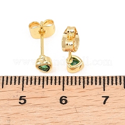 真鍮製マイクロパヴェキュービックジルコニアスタッドピアス  長持ちメッキ  ラックめっき  鉛フリー＆カドミウムフリー  18KGP本金メッキ  ハート  4x4mm&nbsp;EJEW-F405-22A-G03