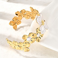 女性用304ステンレススチールカフバングル  18KGP本金メッキ＆ステンレススチールカラー  花  内径：1-7/8x2-3/8インチ（4.8x6cm）&nbsp;BJEW-F509-03E-G