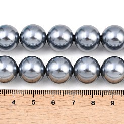 電気メッキガラスパールビーズ連売り  ラウンド  スムーズ  ライトグレー  14~14.5mm  穴：1~1.2mm  約29個/連  15.87''（40.3センチメートル）&nbsp;HY-F001-01