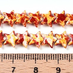 スプレープリント合成ターコイズビーズ連売り  染め  スター  ゴールド  7x7.5~8x3mm  穴：0.7mm  約63~64個/連  14.17~14.57''（36~37センチメートル）&nbsp;UNKW-T001-11K-04