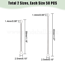 100個 2スタイル 304ステンレススチールコネクタチャーム  バーリンク  ステンレス鋼色  30~40x2.5x1.5mm  穴：1.4mm  50個/スタイル&nbsp;STAS-UN0042-86