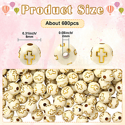 400個メッキアクリルビーズ  ゴールドライン入り  クロスの丸  ベージュ  10mm  穴：2mm&nbsp;PACR-PA0001-09
