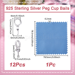 スターリングシルバーのスクリューアイペグベイル12個925組  リング  片穴ビーズ  銀  12x6x3mm  穴：4mm  ピン：0.7mm&nbsp;STER-GO0001-54