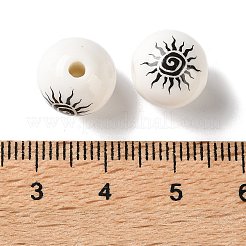 印刷された手作りの磁器のビーズ  螺旋状の太陽が丸い  ブラック  11.5mm  穴：2mm&nbsp;PR-CBA3F2D-05A