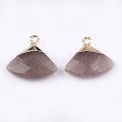 天然ストロベリークォーツペンダント  真鍮パーツ  多面カット  三角形  ゴールドカラー  17~18x19~20x6~7mm  穴：1.8mm&nbsp;X-G-T112-04B