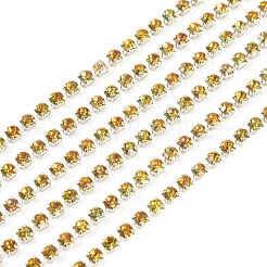 5ヤードの合金ガラスラインストーンカップチェーン  プラチナ  ゴールド  3x2.5x2.5mm&nbsp;AJEW-TA0002-49C