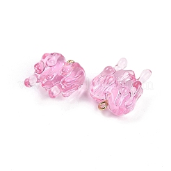 樹脂チャーム  黄金の鉄のパーツと  ハート  ピンク  23x18x11mm  穴：2mm&nbsp;RESI-I060-01C