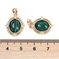 合成マラカイトの楕円形ペンダント  真鍮クリアキュービックジルコニアチャーム  18KGP本金メッキ  18x15x4.5mm  穴：3.5x2.5mm&nbsp;KK-U043-44G-A