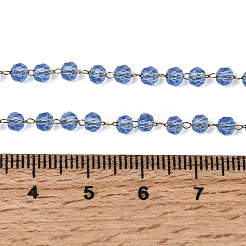 304ステンレススチール、ガラスファセットロンデルビーズ、ハンドメイドリンクチェーン、女性用誕生石ネックレス  イオンプレーティング（ip）  ゴールドカラー  コーンフラワーブルー  14.96インチ（38cm）&nbsp;NJEW-G195-01G-07