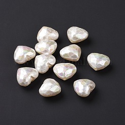 ABSプラスチックビーズ  UVメッキレインボー虹色ビーズ  ハート  ホワイト  16.5x19.5x11.5mm  穴：2mm&nbsp;X-FIND-A013-08