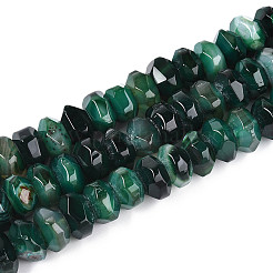 天然石瑪瑙ビーズ連売り  染め  多面カット  ロンデル  濃い緑  11~18x11~18x8~10mm  穴：1.2mm  約40~41個/連  14.57~14.96インチ（37~38cm）&nbsp;G-N356-01A-07